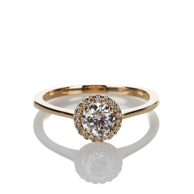 Ring made of 14 kt gold, with brilliant-cut laboratory-created diamonds, size 53