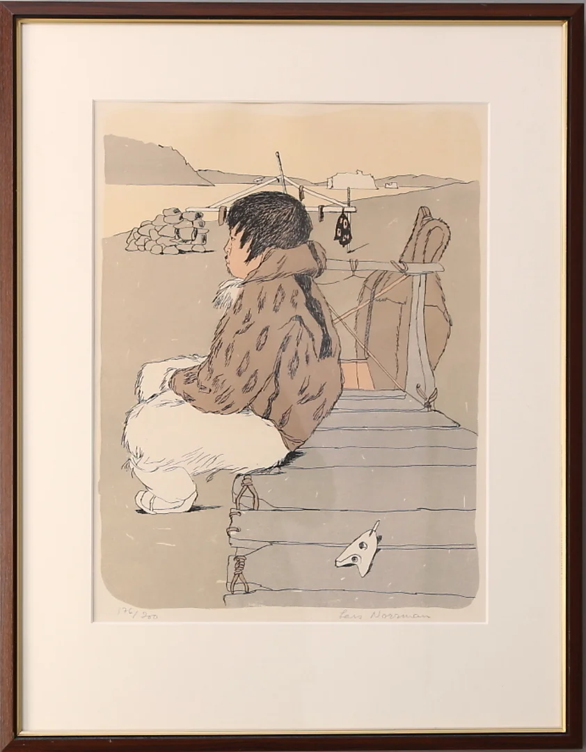 LARS NORRMAN. Färglitografi, Innuit, signerad och numrerad 176/200. — Engravings & Prints — Leiflers Auktionshus