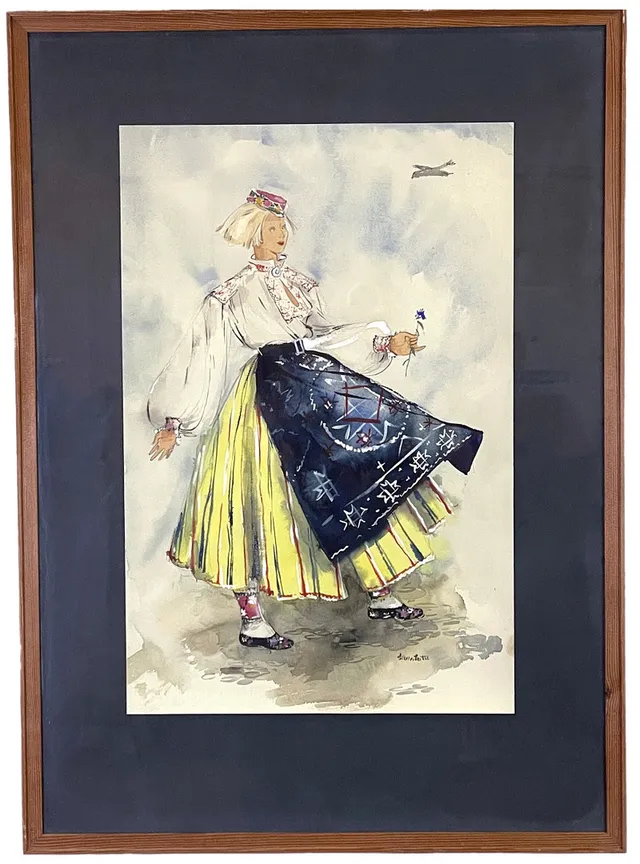 SILVIA LEITU (1912-1969), akvarell, Kvinna i folkdräkt från Estland, signerad.