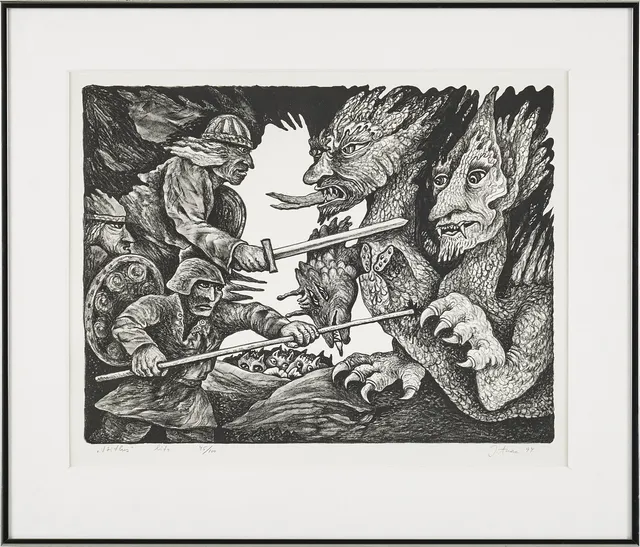 JÜRI ARRAK. "Vöitlus", litografi, 45/100, signerad, -94.