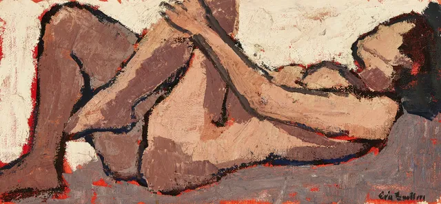 ERIC LUNDBERG (1918-1992): Modell, signerad, olja på duk.