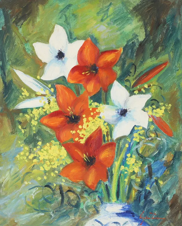 EUGEN PERSSON. Blommor, olja på pannå, signerad.