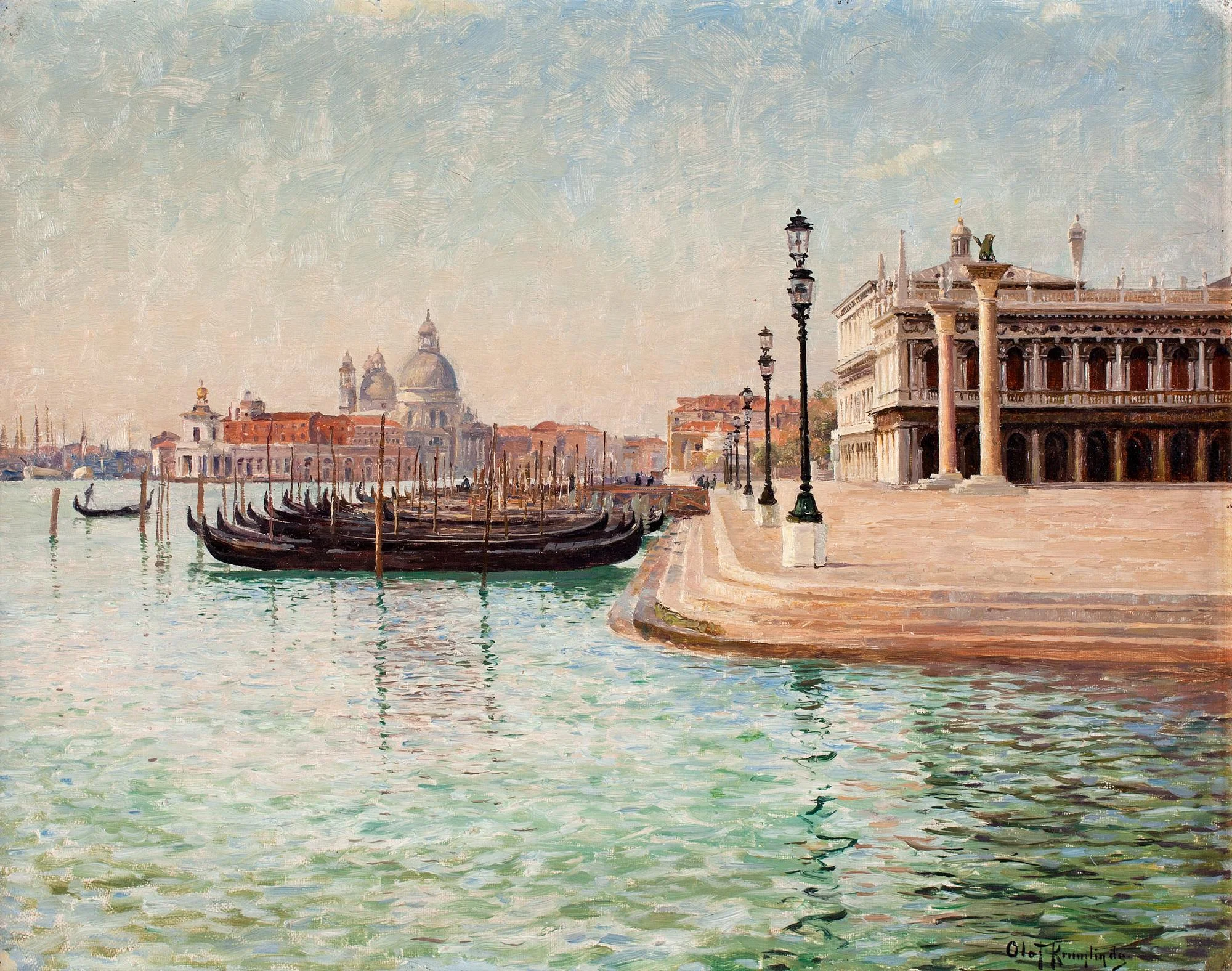 Olof Krumlinde, Gondoler vid Markusplatsen, Venedig. — Bukowskis