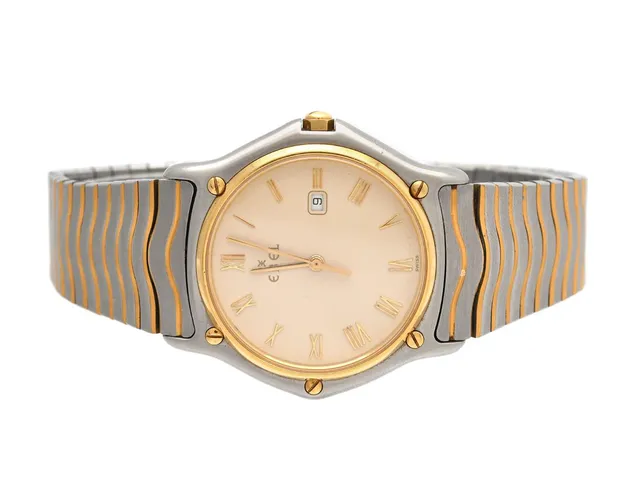 EBEL, Sport Classic, Senior, Serie nr. 19062110, Boett nr. 183903, herrur, 34 mm, stål/guld, quartz, safirglas, datum, skadad urtavla, integrerad originallänk, viklås, Ref nr. 0292, cert, februari 1993.