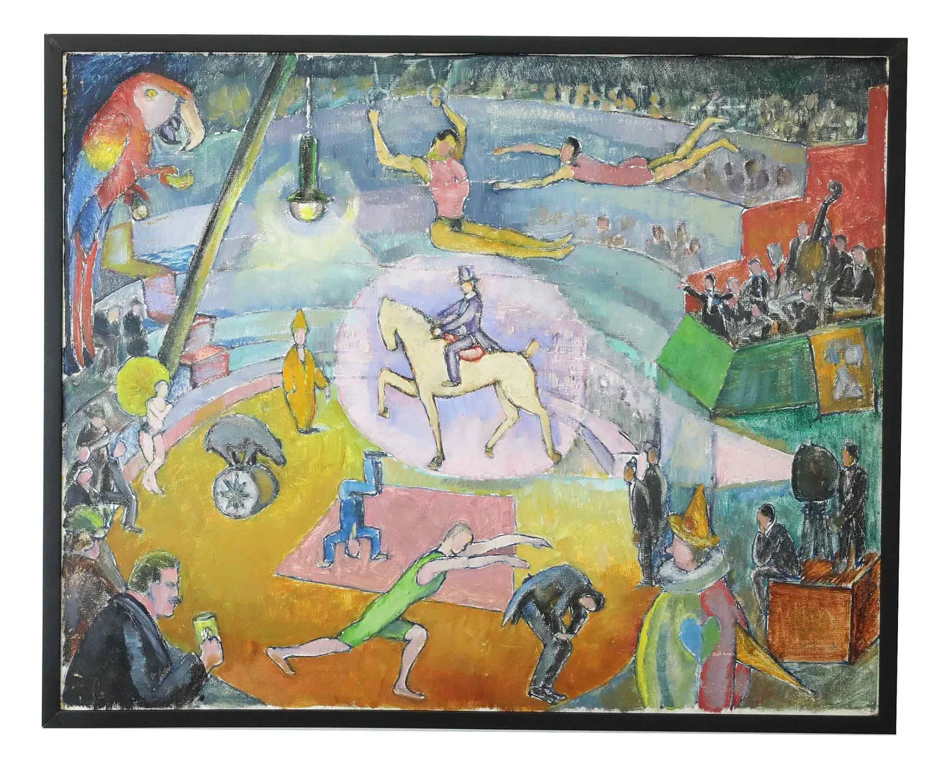 CARL DEELSBO. Blandteknik på pannå, "Cirkus", signerad atergo. — Paintings — Hälsinglands Auktionsverk