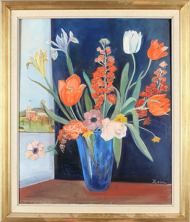 ZOIA KRUKOWSKAJA. Blomsterstilleben, olja på pannå, signerad.