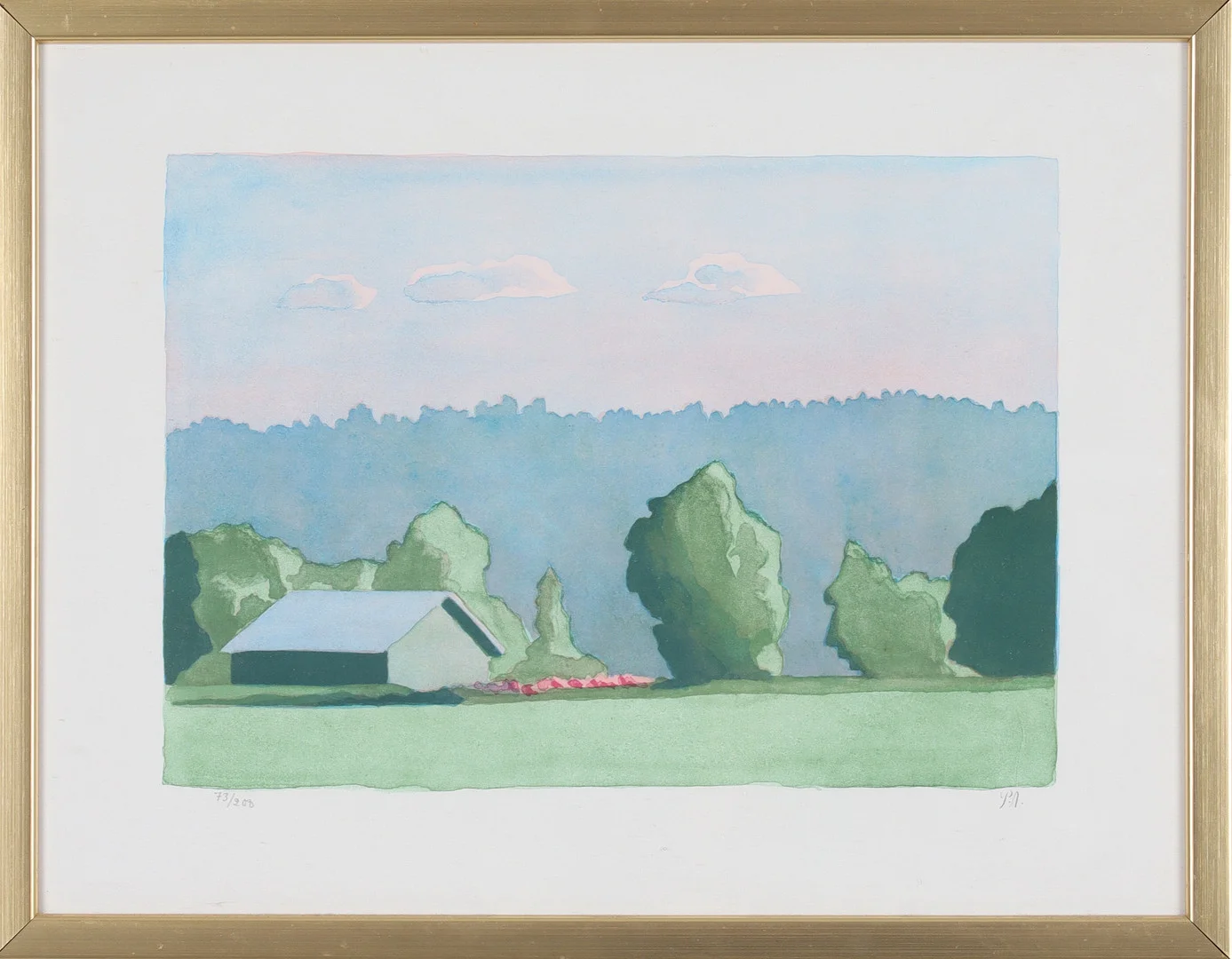 PÄR ANDERSSON. Landskapsmotiv, färglitografi, signerad och numrerad 73/200. — Engravings & Prints — Stadsauktion Sundsvall