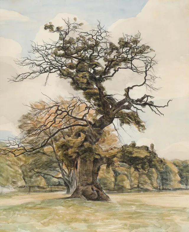 “Dyrehaven”. Signed and dated Svend Hammershøi 1903. Pencil, ink and watercolour on paper. Visible size 78×64 cm.