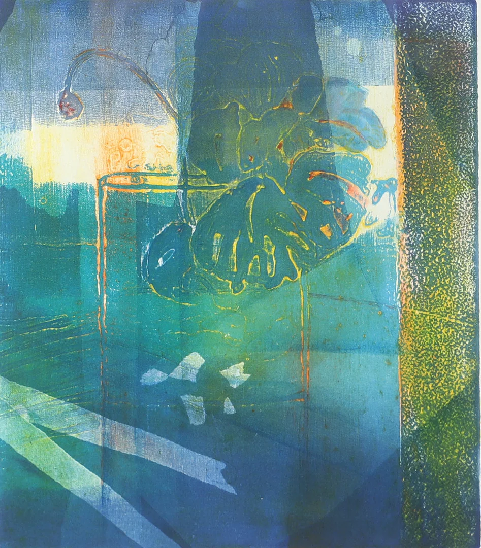 IRIS KRONBECK. "Vas i ljusspel", collografi, signerad -08. — Engravings & Prints — Helsingborgs Auktionskammare