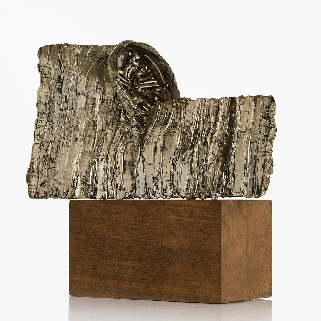 ÅKE LAGERBORG (1927–2020). "Utväg - Möjlighet", skulptur, signerad och daterad 1964, tennlegering, på träsockel. — Sculptures & Bronzes — Crafoord Auktioner Stockholm