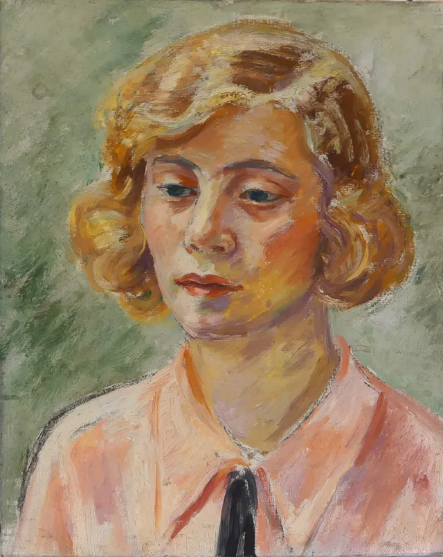INGRID SIMONSSON. Porträtt, olja på duk, signerad á tergo.