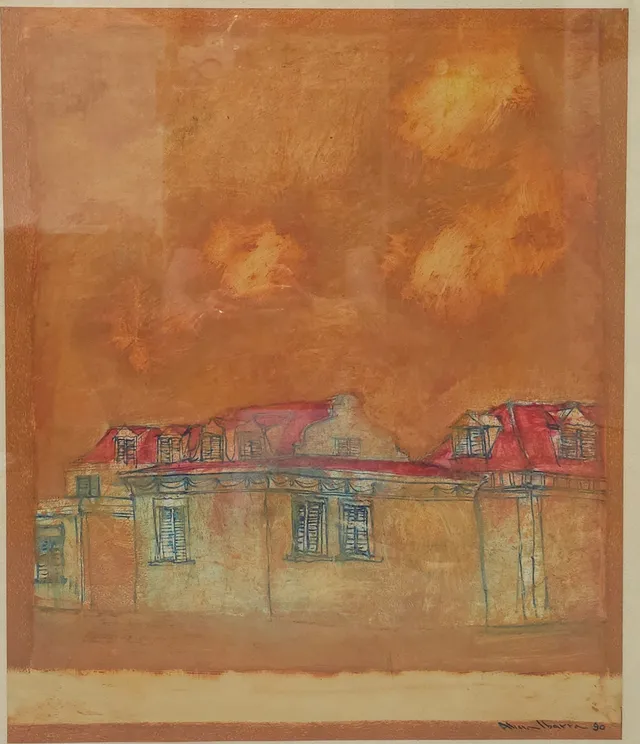 ALICIA IBARRA (1961). "CASAS, 1990", ÓLEO SOBRE PAPEL.
