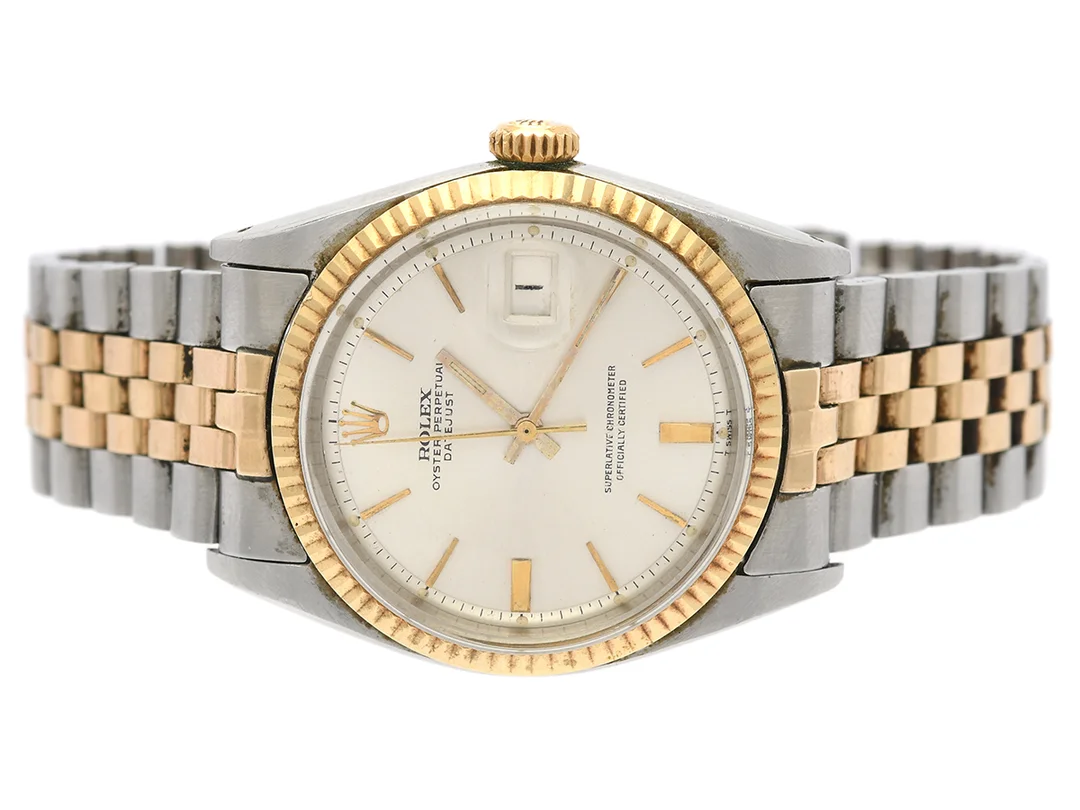ROLEX, Oyster Perpetual, Datejust (T Swiss T), Chronometer, Ref nr. 1601, Serie nr. 1446156, Cal 1570, Verk nr. D39765, Boett nr. 1601, herrur, 36 mm, stål/guld, automatisk, plexiglas, datum, Jubileelänk (Folded, storleksändras ej), viklås, Ref nr. 1-67/55, tillverkad tredje kvartalet 1966, box (ej tidsenlig, ytterkartong (skadad, ej tidsenlig) — Klockor/Rolex — Kaplans