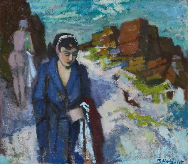 RAGNAR LINDQUIST (1906-1986): Baderskor, signerad, olja på duk.
