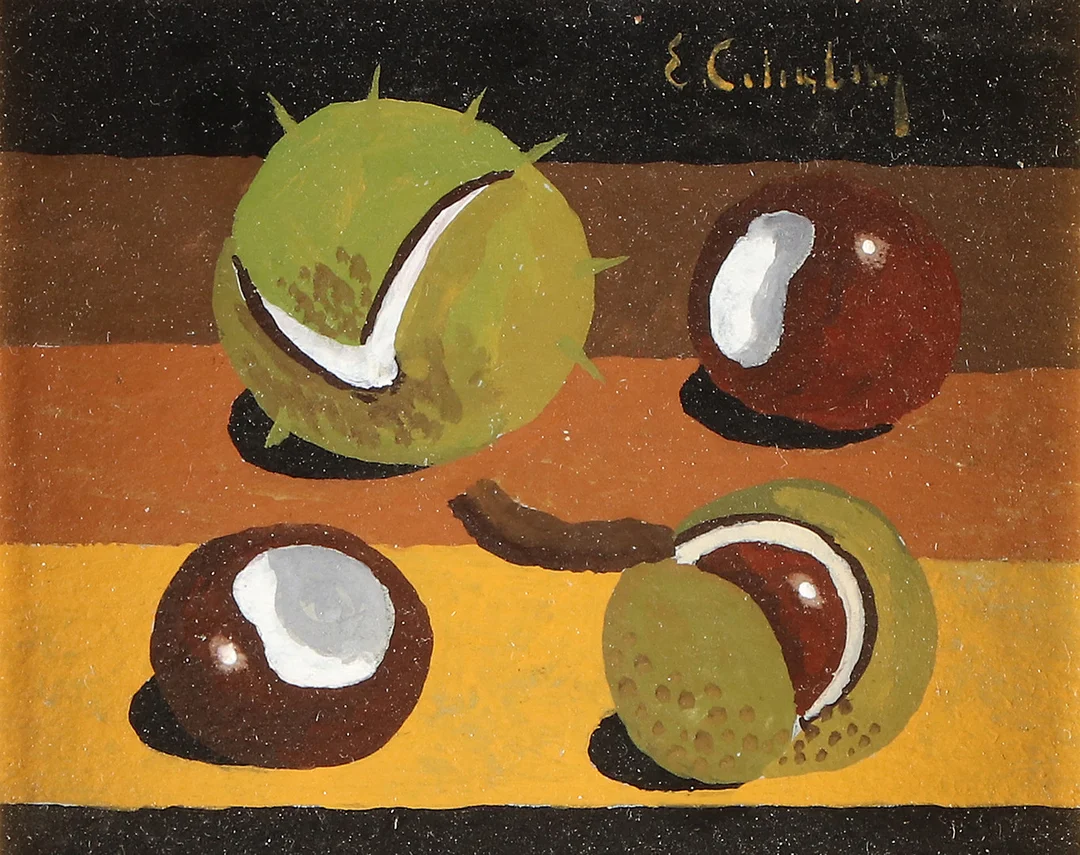 ERIC CEDERBERG. Tempera. Stilleben med kastanjer. Signerad. — Paintings — Skånes Auktionsverk