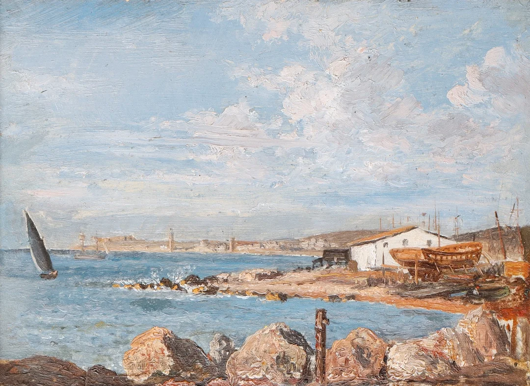 ESCUELA MALLORQUINA DEL SIGLO XIX. Vista costera, Mallorca. — Paintings — Barcelona Auctions