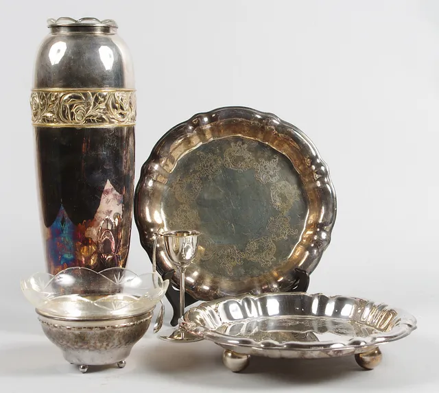 FAT, SKÅL SAMT VAS, nysilver/glas.