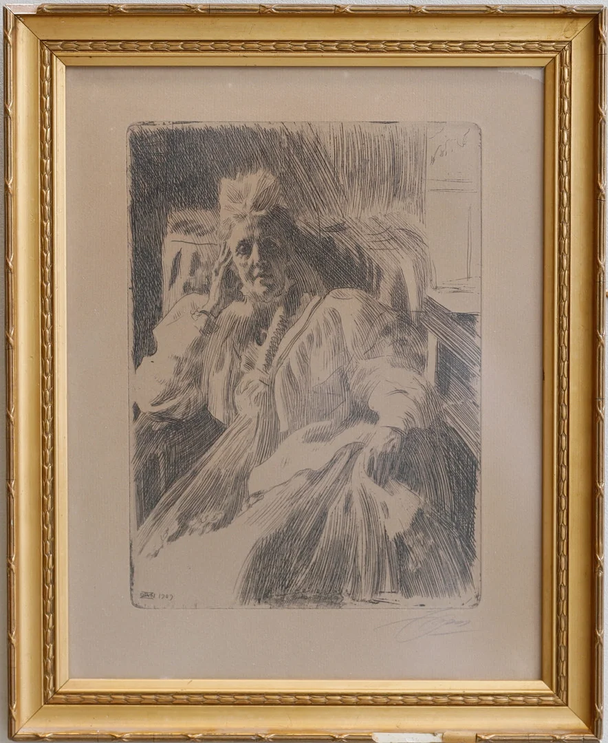 ANDERS ZORN. Etsning, "Änkedrottning Sophia", signerad i blyerst, daterad i tryck 1909. — Engravings & Prints — Gomér & Andersson Nyköping