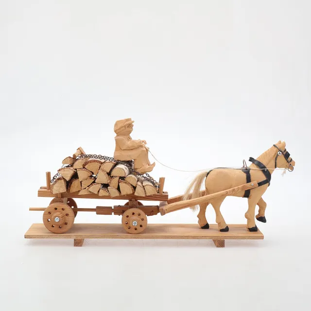 SKULPTURER, trä,häst och vagn , märkt K Persson,1974.