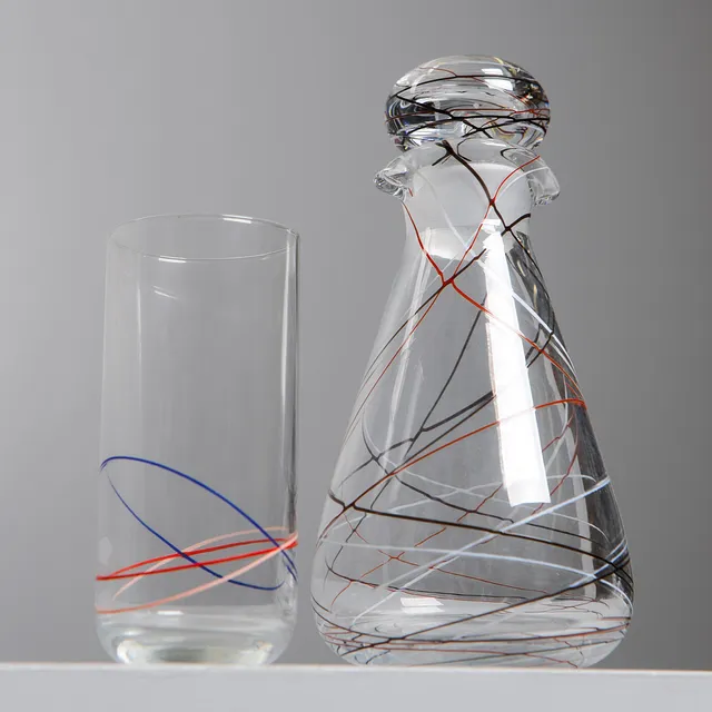 VICKE LINDSTRAND. Karaff, 6 glas medföljer, Kosta, 1950-tal.