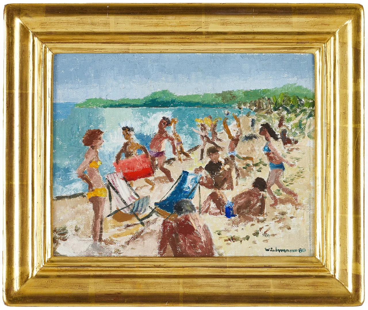 HARRY WICHMANN (1916–1993). Sommardag på stranden, signerad samt daterad 80, olja på duk, uppfodrad på pannå. — Paintings — Crafoord Auktioner Stockholm