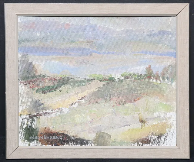 DAGNY SCHÖNBERG. "Från Roxens strand". Olja på pannå, signerad.