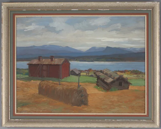 WILHELM HUNDT. Landskap med gård, olja på pannå, signerad.