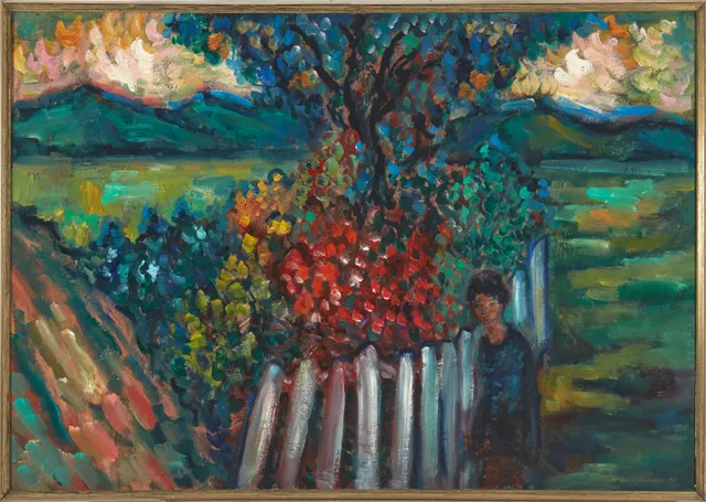 Mathisen, Jens — Ung kvinne ved stakittgjerdet, 1984