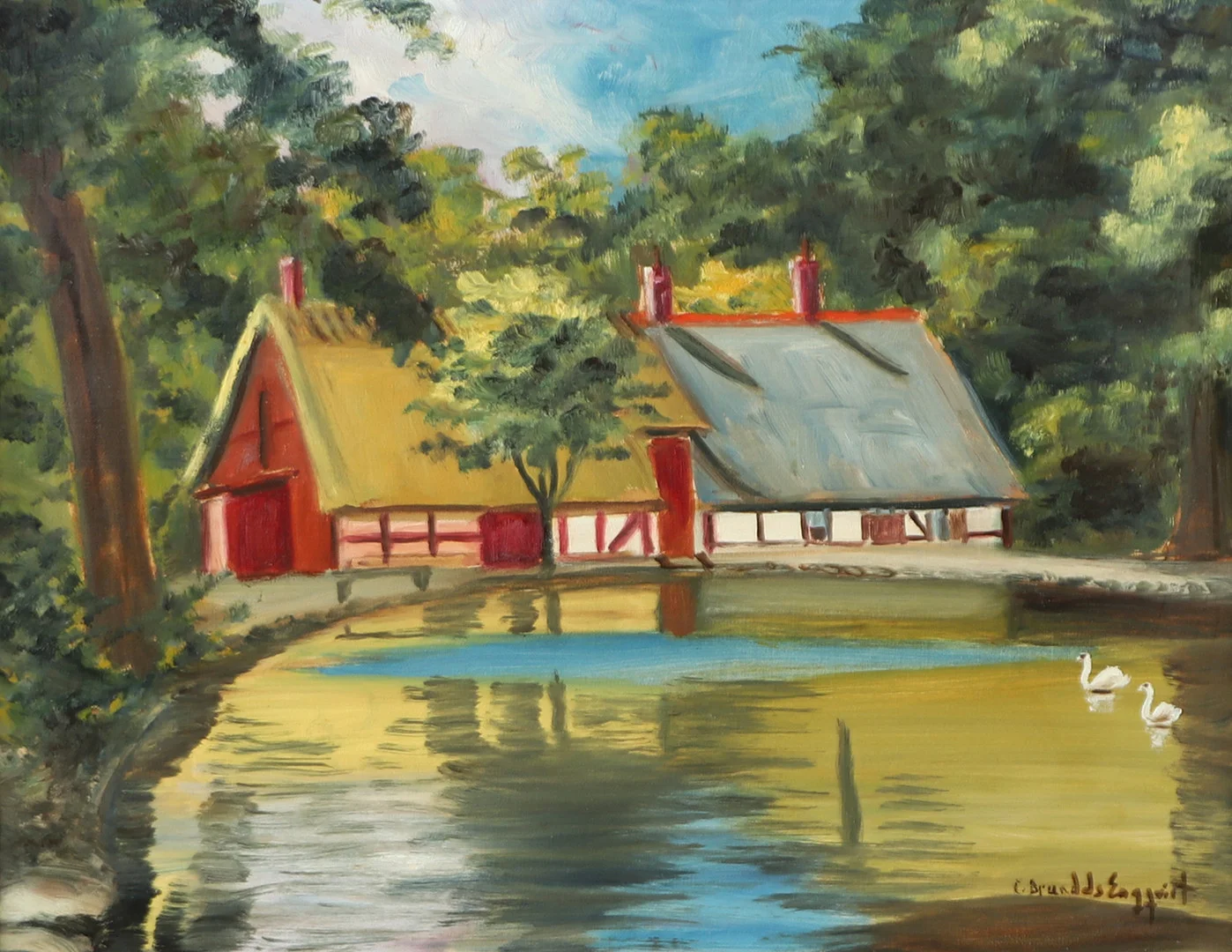 CARIN BRANDELS ENGQVIST. Pålsjö damm, olja på duk, signerad. — Paintings — Helsingborgs Auktionskammare