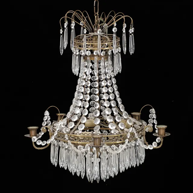 LJUSKRONA, empirestil, 1900-talets andra hälft, höjd exklusive kedja 56 cm.