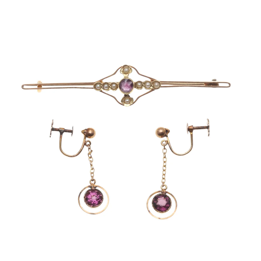 AN AMETHYST AND PEARL BROOCH. — Brooches & Pendants — Lawrences Auctioneers
