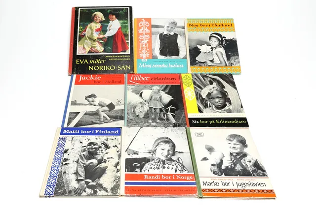 BÖCKER 9 st, Astrid Lindgren och fotograf Anna Riwkin-Brick, fotoberättelser, komplett samling. 1956-1968.