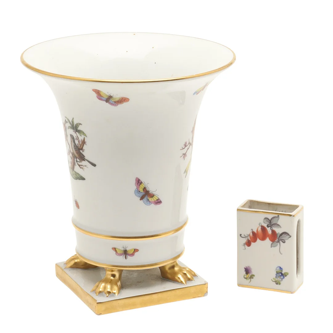 A HEREND VASE AND A MATCHBOX HOLDER (2). — European — Lawrences Auctioneers