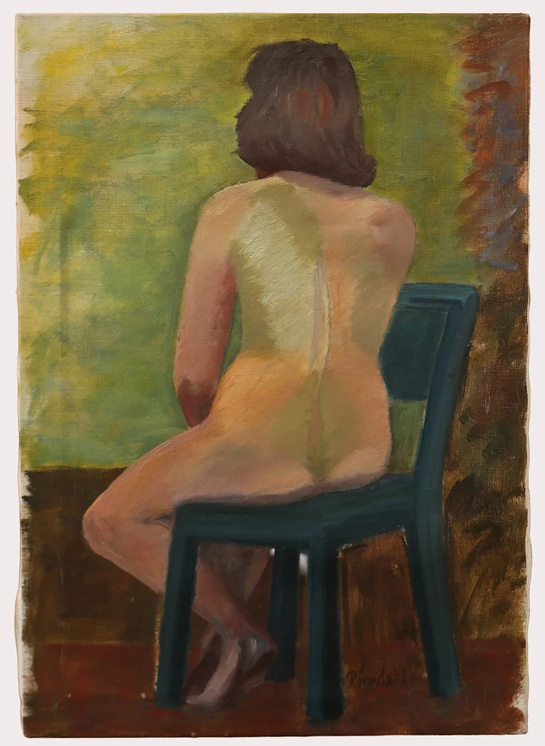 OIDENTIFIERAD KONSTNÄR. , olja på duk, kvinna - sittande, ryggsidan. signerad Rönndahl. 1900-talets sista fjärdedel. — Paintings — Limhamns Auktionsbyrå