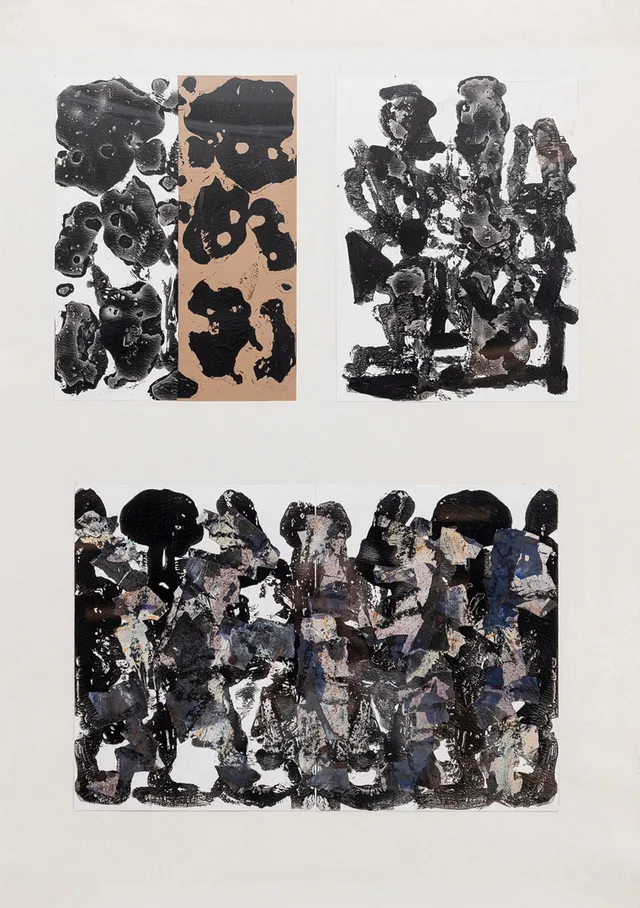 VALTER GIBSON. TILLSKRIVEN. Komposition, triptyk, bladteknik, osignerad.