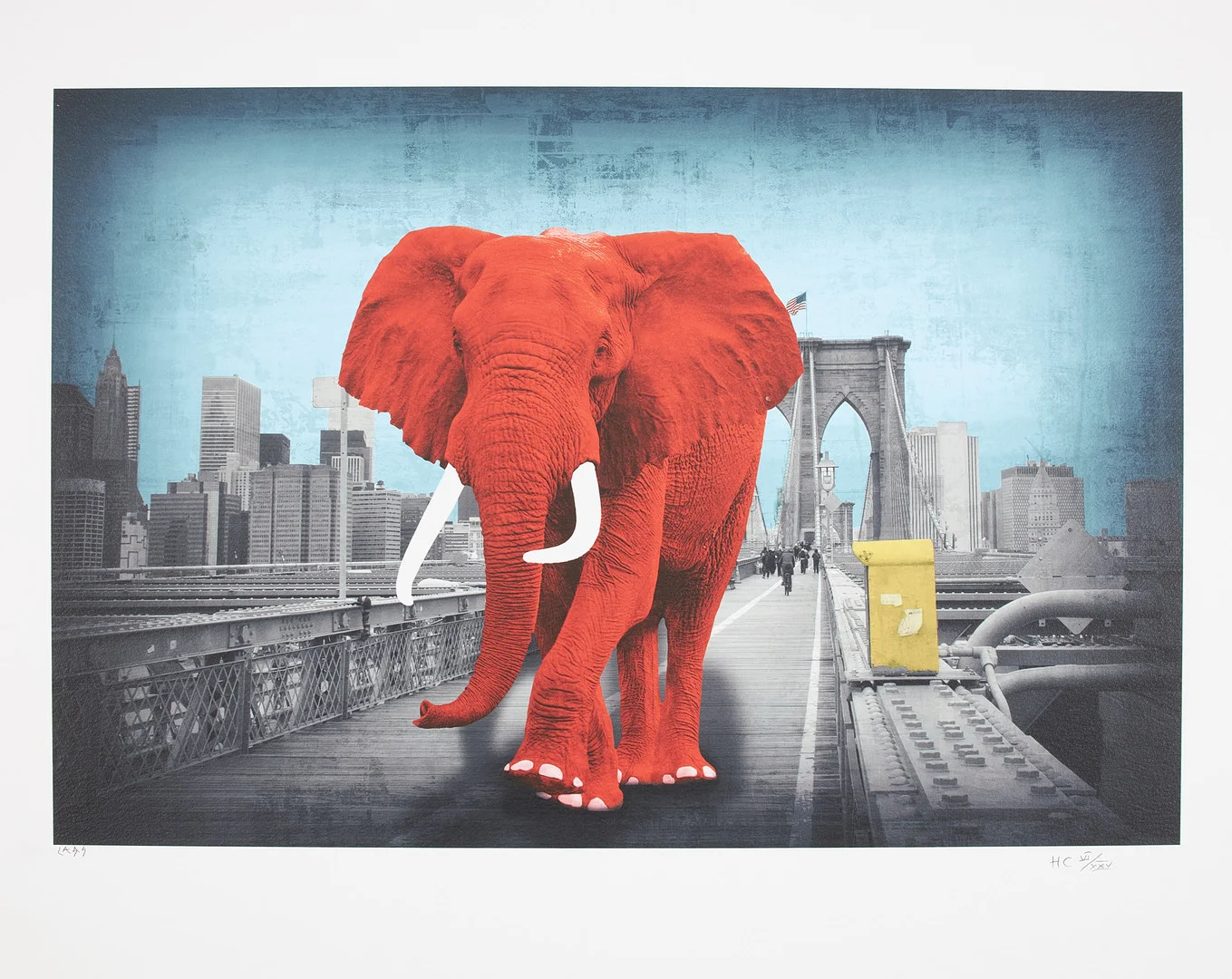 LARS TUNEBO. "Tripping on Brooklyn Bridge", plantryck, signerad och numrerad HC VII/XXV. — Engravings & Prints — Stockholms Auktionsverk Sickla