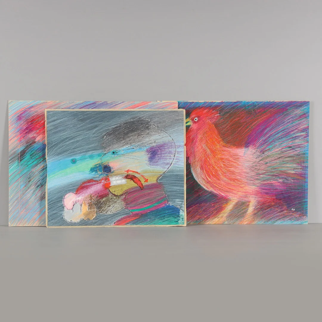AL EKLUND (1936-2021) kompositioner, 3 stycken, pastell / blandteknik, oramade. — Paintings — Stockholms Auktionsverk Helsingborg