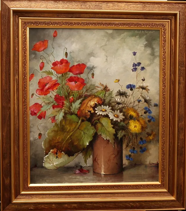 CARL HOLGER FISCHER. Olja på duk, blomsterstilleben, signerad.