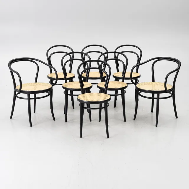 Michael Thonet, stolar, 6 st modell 18, karmstolar 2 st modell 30, Ton.