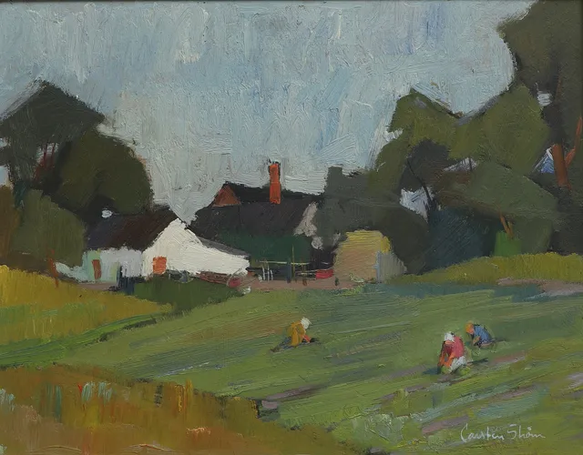 CARSTEN STRÖM. Olja på pannå, "I Abbekås, Skåne", signerad, 1900-tal.