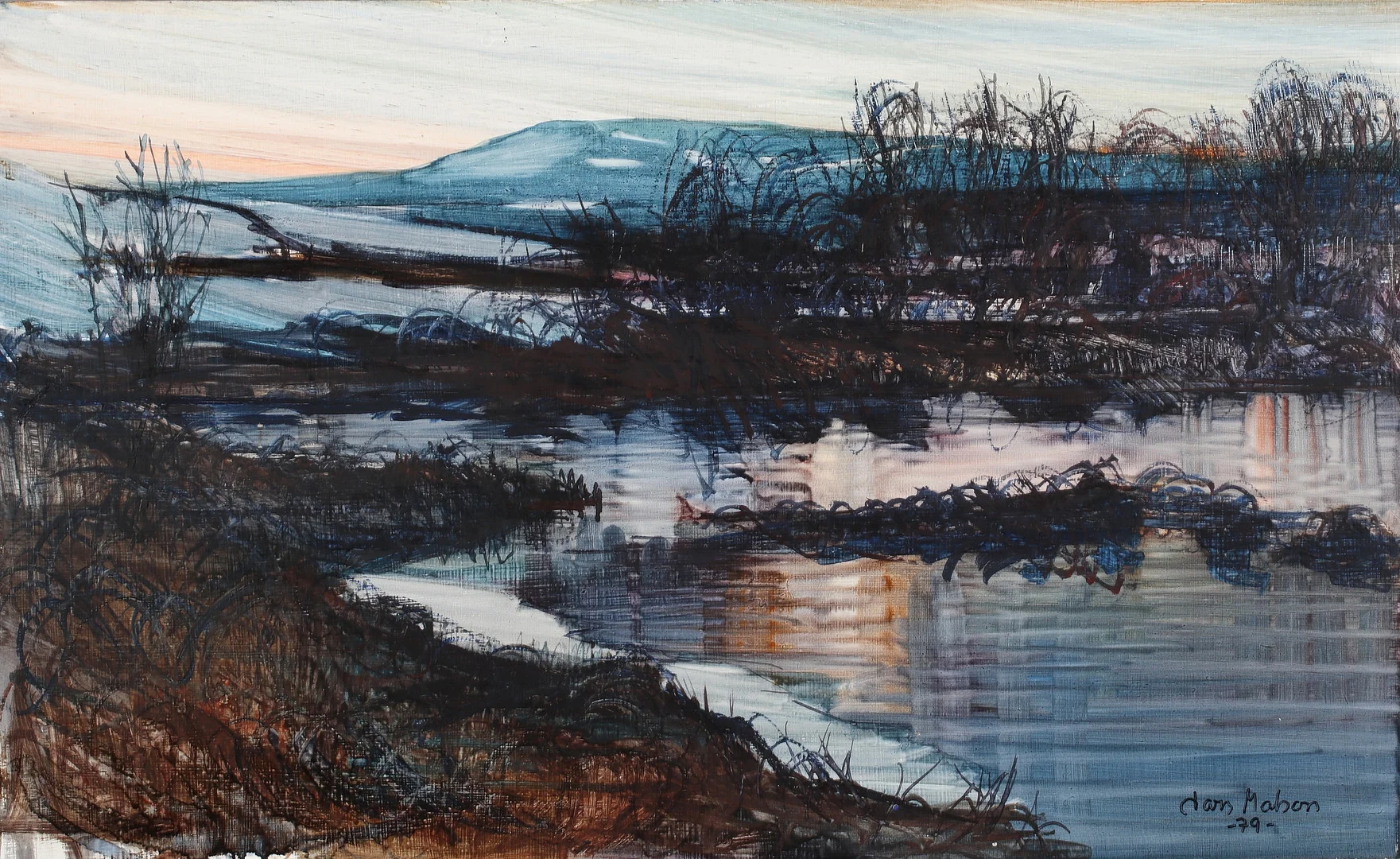 LARS MATSON. "Höst Vinter", olja på pannå, signerad och daterad -79. — Paintings — Stadsauktion Sundsvall