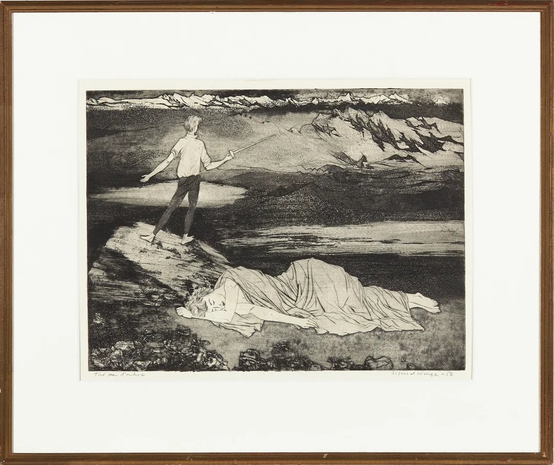 Winge, Sigurd — Ridder uten frykt og daddel, 1956 — Kunst/Grafikk — Blomqvist