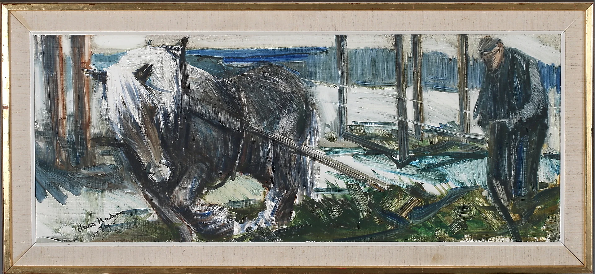 LARS MATSON. "Arbetskamraterna", olja på pannå, signerad och daterad -74. — Paintings — Stadsauktion Sundsvall