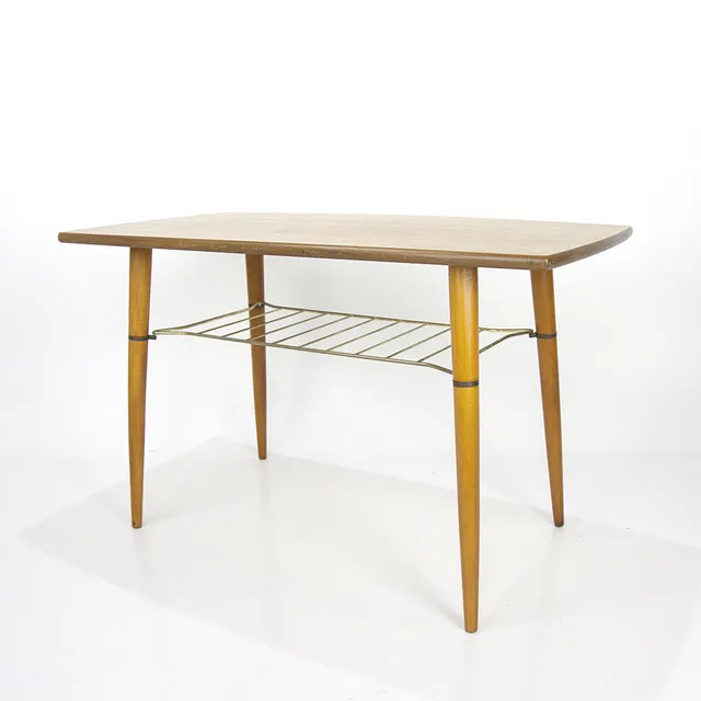 SOFFBORD, teak, tidningshylla av mässing, 1950/60-tal.