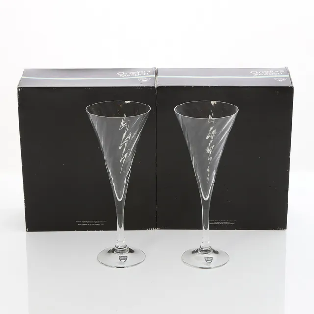 ORREFORS, CHAMPAGNEGLAS, SEX ST. "Helena", i originalkartonger.