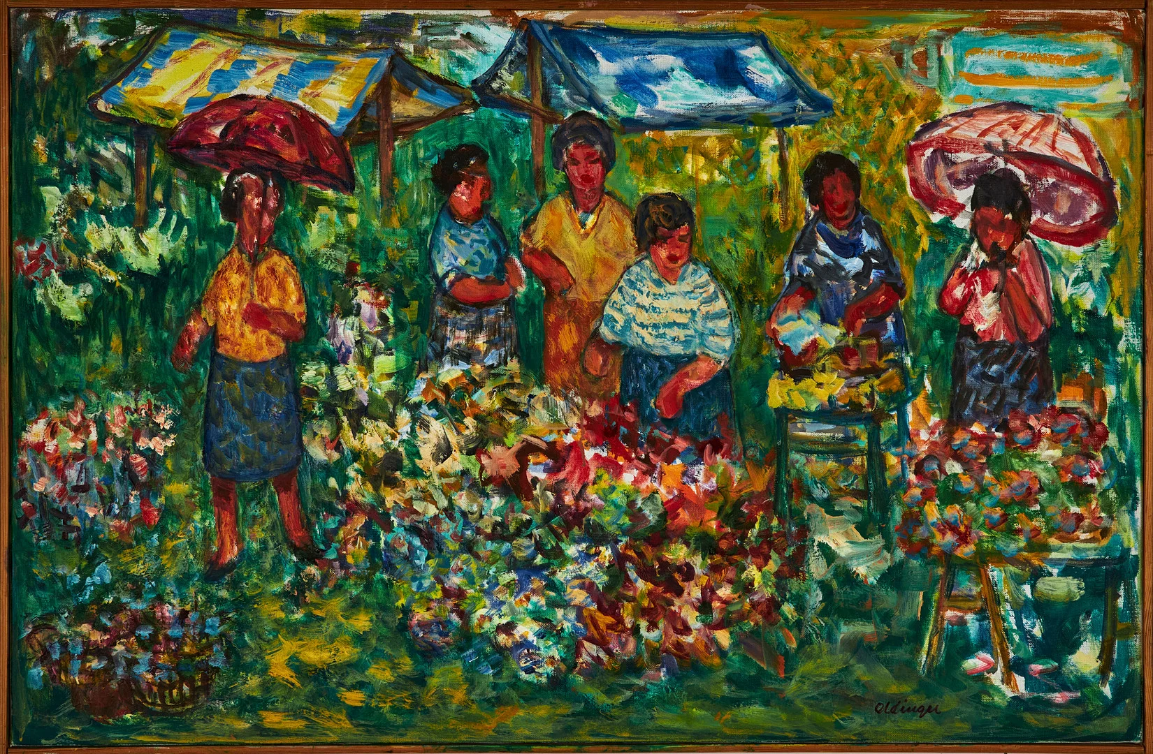 BENGTOLLE OLDINGER (1911-1988). Komposition med Åmåls torg, blandteknik olja/akryl på duk, signerad Oldinger. — Paintings — Stockholms Auktionsverk Sickla