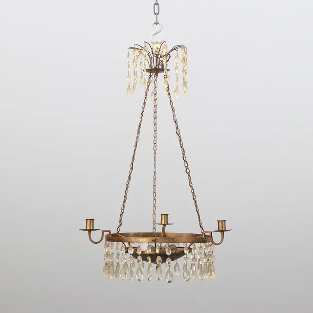 LJUSKRONA MED PRISMOR. Mässingsstomme med glasprismor. Karl Johanstil, 1800-tal.