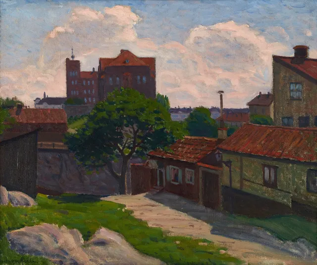ARON GERLE (1860-1930). "Stigbergsgatan", signerad, olja på duk.
