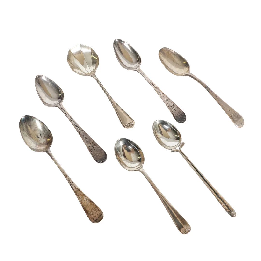 GEORGE III AND LATER SILVER SPOONS (7). — Silver — Bishop & Miller