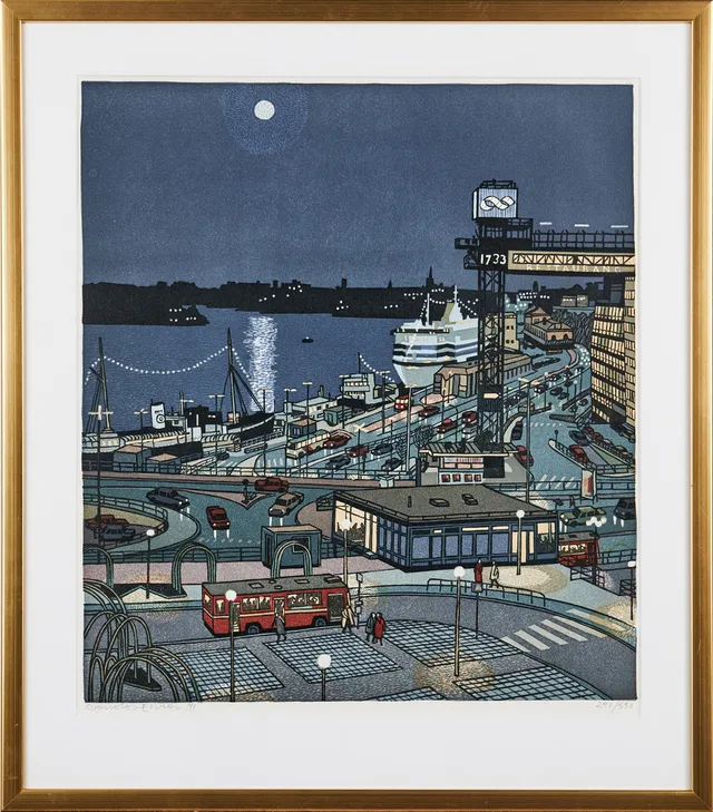 SVENOLOV EHRÉN (1927-2004):. Slussen, träsnitt, signerad och daterad Svenolov Ehrén -91, 240/330.